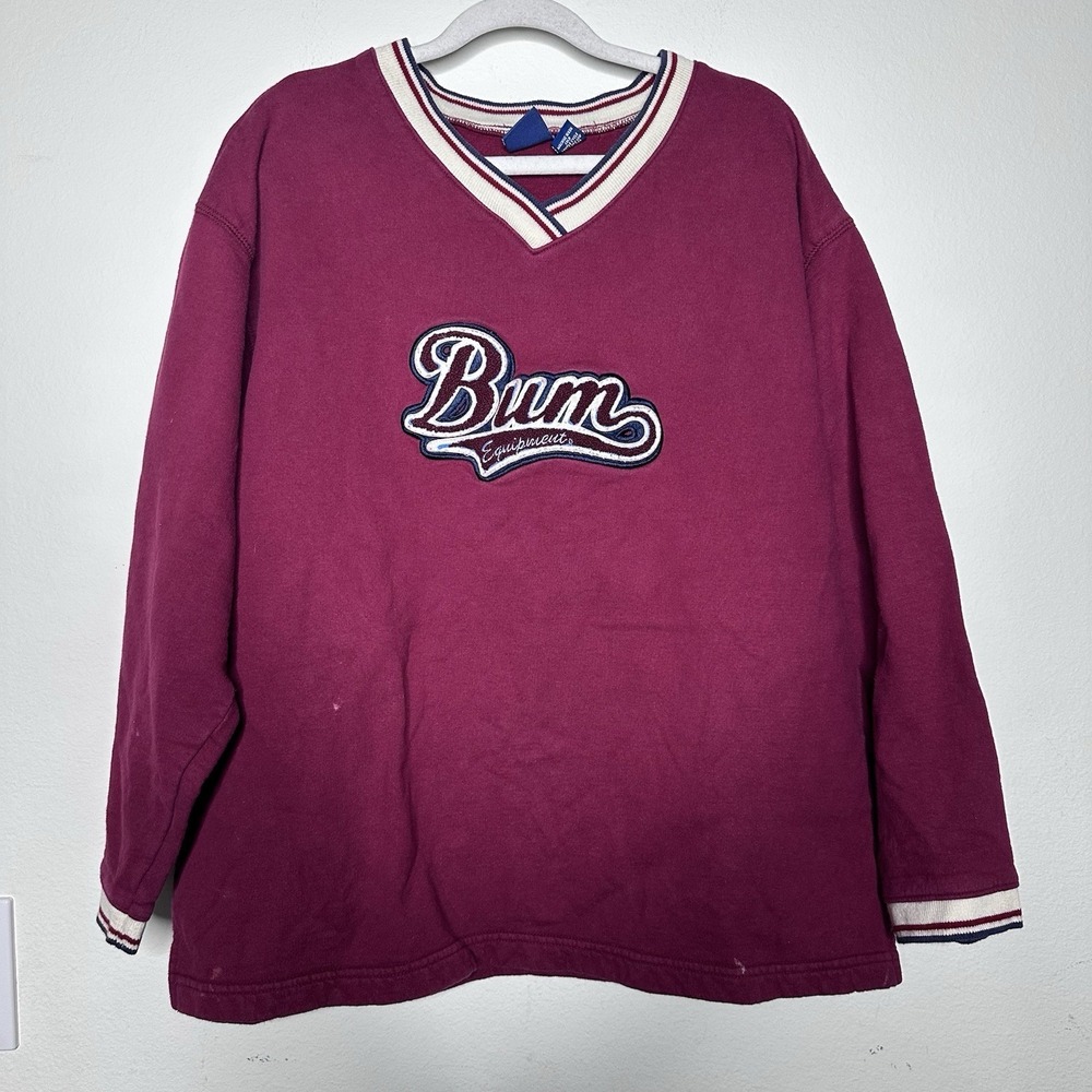 Vintage 90's B.U.M Equipment V-Neck Sweatshirt Red  Sweater Men's Size XL